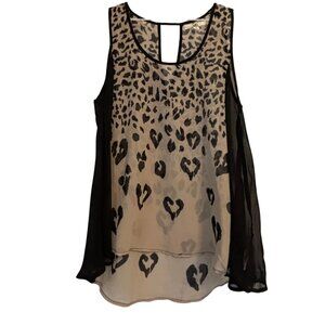 Ya LA sheer tank animal print hearts M black tan